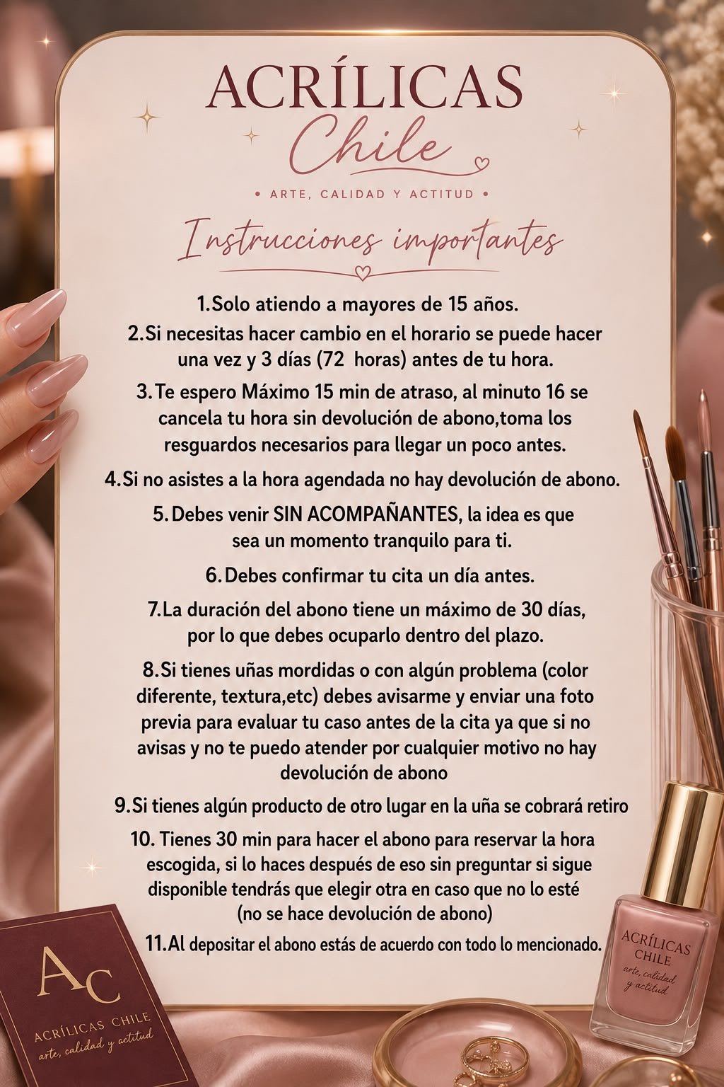 Instrucciones importantes de Acrílicas Chile